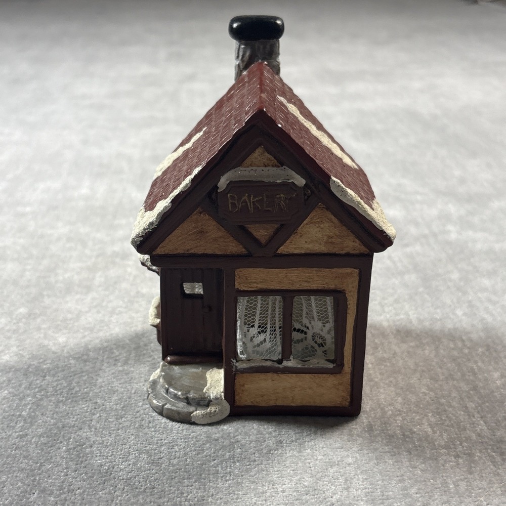 Small Town Bakery Christmas Village Collectible with Laced Curtains Multicolor